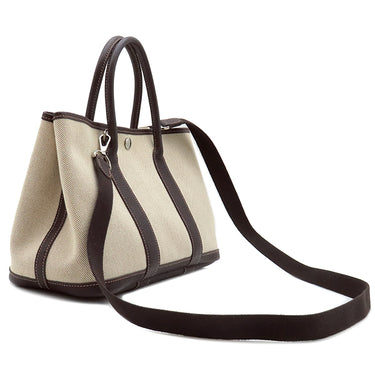 エルメス HERMES ガーデンパーティーTPM ナチュラル×マロン トワルアッシュ レザー 2WAYバッグ シルバー金具 茶 ショルダー 斜め掛け