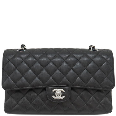 シャネル CHANEL マトラッセ 25 フラップバッグ A01112 ブラック キャビアスキン ショルダーバッグ シルバー金具 黒 ダブルフラップ ダブルチェーン Wチェーン