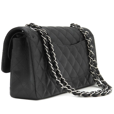 シャネル CHANEL マトラッセ 25 フラップバッグ A01112 ブラック キャビアスキン ショルダーバッグ シルバー金具 黒 ダブルフラップ ダブルチェーン Wチェーン