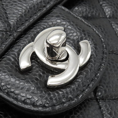 シャネル CHANEL マトラッセ 25 フラップバッグ A01112 ブラック キャビアスキン ショルダーバッグ シルバー金具 黒 ダブルフラップ ダブルチェーン Wチェーン