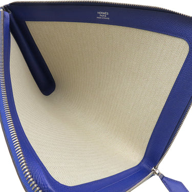 エルメス HERMES ジップタブレット ブルーエレクトリック ヴォーエプソン クラッチバッグ シルバー金具 青