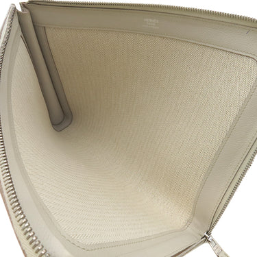 エルメス HERMES ジップタブレット べトン エバーカラー クラッチバッグ シルバー金具 オフホワイト