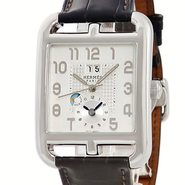 腕時計 エルメス HERMES ケープコッド GMT ナイト＆デイ CD6.910 自動巻き メンズ デイト ホワイト シルバー スクエア