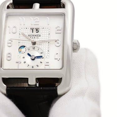 腕時計 エルメス HERMES ケープコッド GMT ナイト＆デイ CD6.910 自動巻き メンズ デイト ホワイト シルバー スクエア