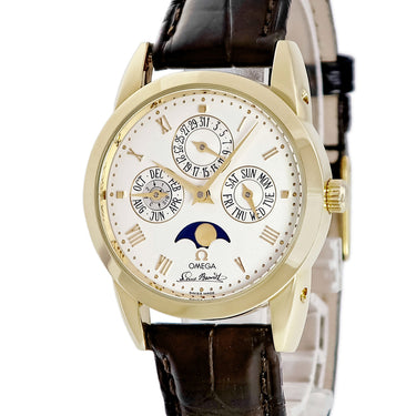 腕時計 オメガ OMEGA ルイ ブラン パーペチュアルカレンダー 5341.31.01 自動巻き メンズ K18YG無垢 アイボリー ムーンフェイズ