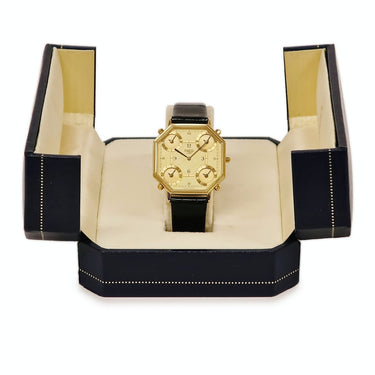 腕時計 フレッド FRED クオーツ メンズ イエローGP 5タイムゾーン GMT ゴールド アラビア オクタゴン