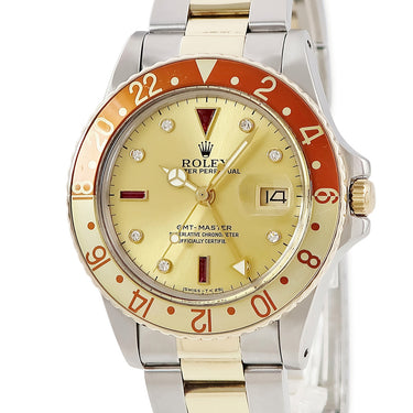 腕時計 ロレックス ROLEX GMTマスター 16753RG 62番 自動巻き メンズ 62番 K18YG×SS 純正ダイヤ シャンパン ルートビア 70年代後期 希少