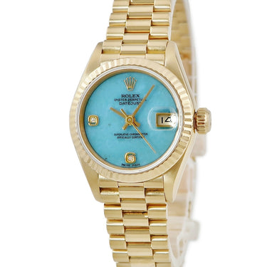 腕時計 ロレックス ROLEX デイトジャスト 69178BR N番 自動巻き レディース N番 K18YG無垢 純正ダイヤ ブルージェダイト 翡翠