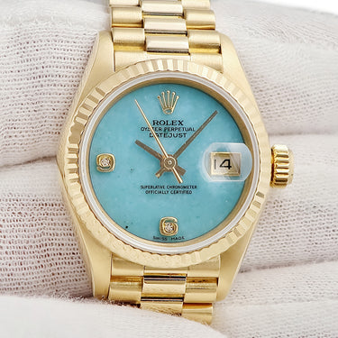 腕時計 ロレックス ROLEX デイトジャスト 69178BR N番 自動巻き レディース N番 K18YG無垢 純正ダイヤ ブルージェダイト 翡翠