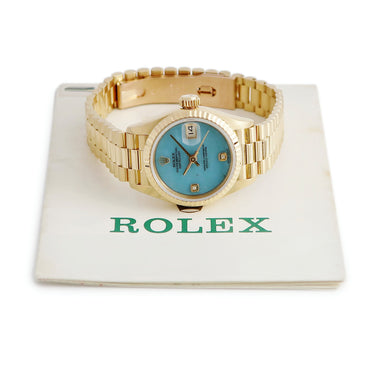 腕時計 ロレックス ROLEX デイトジャスト 69178BR N番 自動巻き レディース N番 K18YG無垢 純正ダイヤ ブルージェダイト 翡翠