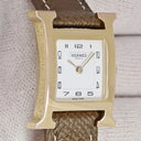 腕時計 エルメス HERMES Hウォッチ PM HH1.201.131 クオーツ レディース イエローGP×SS コンビ ホワイト 白 アラビア H型