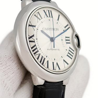 腕時計 カルティエ Cartier バロンブルー 36mm W69017Z4 自動巻き メンズ シルバー ギヨシェ 青針 ブルースティール ローマン