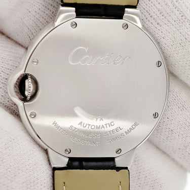 腕時計 カルティエ Cartier バロンブルー 36mm W69017Z4 自動巻き メンズ シルバー ギヨシェ 青針 ブルースティール ローマン