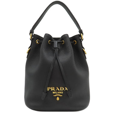 プラダ PRADA メタルロゴ 2WAY 1BE072 NERO レザー 2WAYバッグ ゴールド金具 黒 ショルダー 巾着