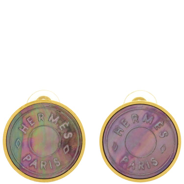 エルメス HERMES セリエ ブラックXゴールド GP ブラックシェル イヤリング ラウンド サークル ロゴ