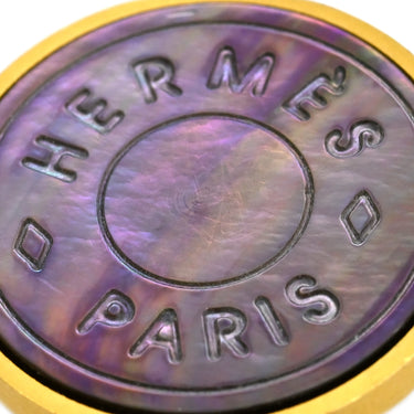 エルメス HERMES セリエ ブラックXゴールド GP ブラックシェル イヤリング ラウンド サークル ロゴ