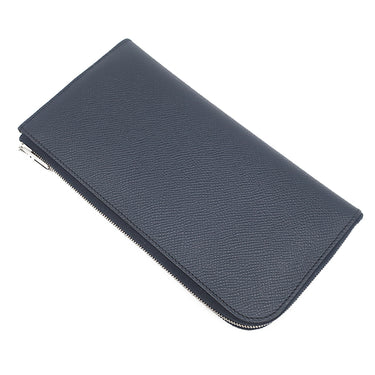 エルメス HERMES リミックスコンバイン ブルーニュイ×ヴェールアングレ ヴォーエプソン 長財布 シルバー金具 紺 緑 L字ファスナー