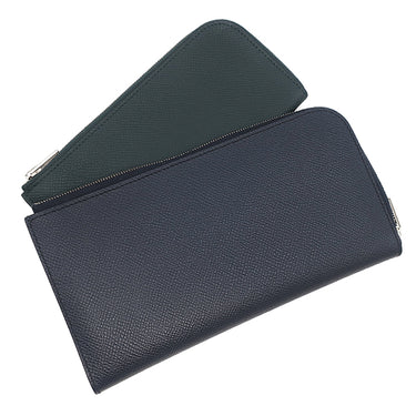 エルメス HERMES リミックスコンバイン ブルーニュイ×ヴェールアングレ ヴォーエプソン 長財布 シルバー金具 紺 緑 L字ファスナー