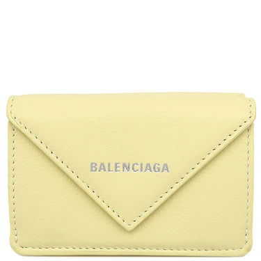 バレンシアガ BALENCIAGA ペーパー ミニ ウォレット 391446 ペーパーイエロー レザー 三つ折り財布 シルバー金具 黄色 コンパクトウォレット