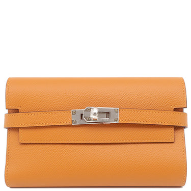 エルメス HERMES ケリーウォレット ミディアム ヴェルソ オレンジ×ローズアザレ ヴォーエプソン 長財布 シルバー金具 バイカラー ピンク 三つ折り