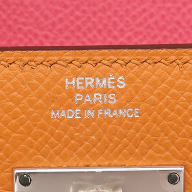 エルメス HERMES ケリーウォレット ミディアム ヴェルソ オレンジ×ローズアザレ ヴォーエプソン 長財布 シルバー金具 バイカラー ピンク 三つ折り