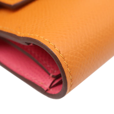 エルメス HERMES ケリーウォレット ミディアム ヴェルソ オレンジ×ローズアザレ ヴォーエプソン 長財布 シルバー金具 バイカラー ピンク 三つ折り