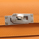 エルメス HERMES ケリーウォレット ミディアム ヴェルソ オレンジ×ローズアザレ ヴォーエプソン 長財布 シルバー金具 バイカラー ピンク 三つ折り