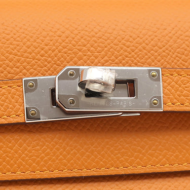 エルメス HERMES ケリーウォレット ミディアム ヴェルソ オレンジ×ローズアザレ ヴォーエプソン 長財布 シルバー金具 バイカラー ピンク 三つ折り