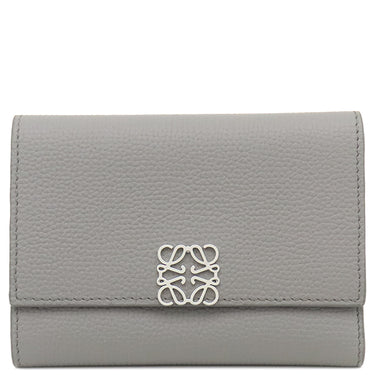 ロエベ LOEWE アナグラム バーティカル ウォレット C812S33X01 グレー ペブルグレインカーフ 三つ折り財布 シルバー金具 小銭入れ 札入れ コンパクトウォレット
