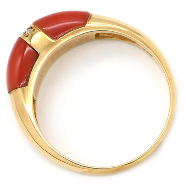 ノンブランド NON BRAND 珊瑚 ダイヤリング イエローゴールド K18YG 珊瑚 ダイヤモンド リング 指輪 赤 サンゴ 15号