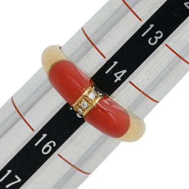 ノンブランド NON BRAND 珊瑚 ダイヤリング イエローゴールド K18YG 珊瑚 ダイヤモンド リング 指輪 赤 サンゴ 15号