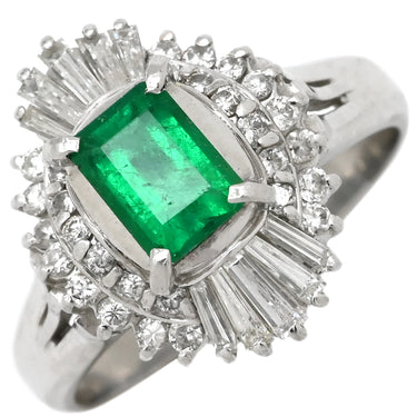 ノンブランド NON BRAND エメラルド ダイヤモンド リング プラチナシルバー Pt900 エメラルド ダイヤモンド リング 指輪 グリーン 緑 プラチナム 14.5号