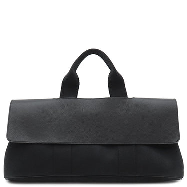 エルメス HERMES ヴァルパライソ ロング MM ブラック トワルシェブロン レザー ハンドバッグ シルバー金具 黒