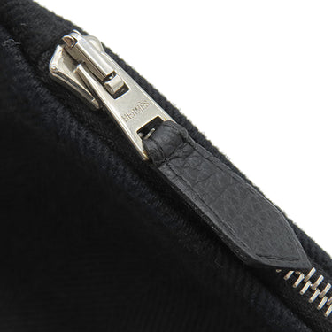 エルメス HERMES ヴァルパライソ ロング MM ブラック トワルシェブロン レザー ハンドバッグ シルバー金具 黒