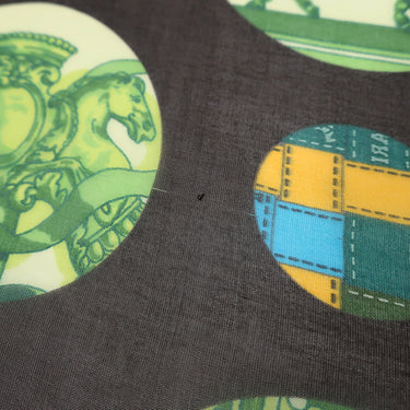 エルメス HERMES レクタングル ブラウン×グリーン シルク ストール 【POIS de SOIE】