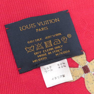 ルイヴィトン LOUIS VUITTON M76084 レッド シルク ウール ストール 赤 マウス 柄