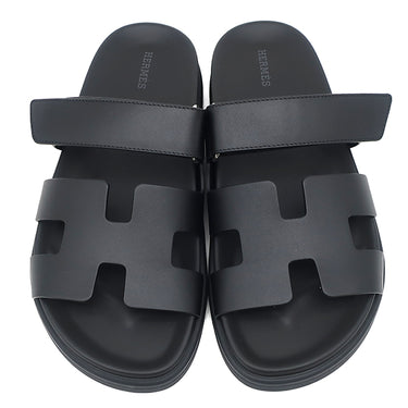エルメス HERMES シプレ ブラック カーフ #39 サンダル シルバー金具 黒