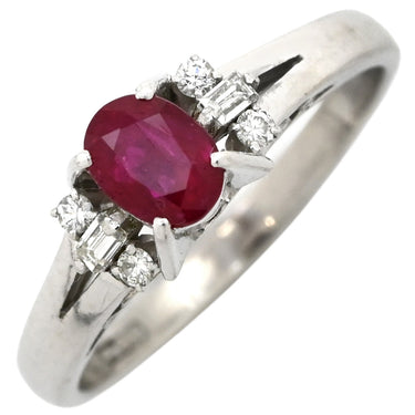 ノンブランド NON BRAND ルビー ダイヤ リング レッド×プラチナシルバー Pt900 ルビー ダイヤモンド リング 指輪 赤 プラチナム オーバル 8.5号