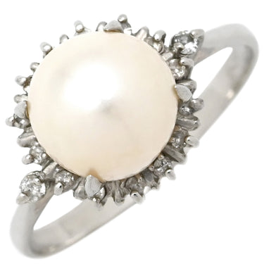 ノンブランド NON BRAND ホワイト×プラチナシルバー Pt900 パール ダイヤモンド リング 指輪 プラチナム 1P 1粒 パール 真珠 あこや アコヤ ダイヤ 20号