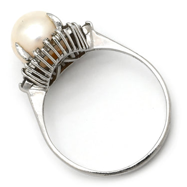 ノンブランド NON BRAND ホワイト×プラチナシルバー Pt900 パール ダイヤモンド リング 指輪 プラチナム 1P 1粒 パール 真珠 あこや アコヤ ダイヤ 20号