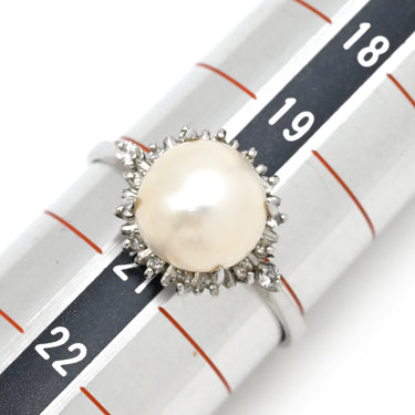 ノンブランド NON BRAND ホワイト×プラチナシルバー Pt900 パール ダイヤモンド リング 指輪 プラチナム 1P 1粒 パール 真珠 あこや アコヤ ダイヤ 20号