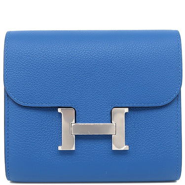 エルメス HERMES コンスタンス コンパクト ブルーゼリージュ エバーカラー 二つ折り財布 シルバー金具 新品 未使用 青 ウォレット