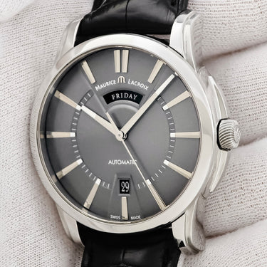 腕時計 モーリスラクロア Maurice Lacroix ポントス デイデイト PT6158-SS001-23E 自動巻き メンズ グレー バー シースルーバック