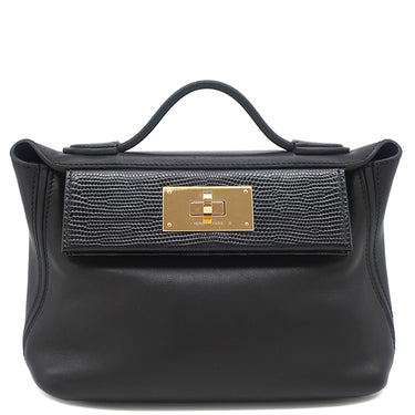 エルメス HERMES ヴァンキャトル 24/24 ミニ 21 タッチ ブラック ヴォルプトカーフスキン ニロティカスリザード 2WAYバッグ ゴールド金具 ショルダー 黒