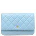 シャネル CHANEL マトラッセ AP0250 ライトブルー ラムスキン チェーンウォレット ゴールド金具 水色 メタリック チェーンショルダー