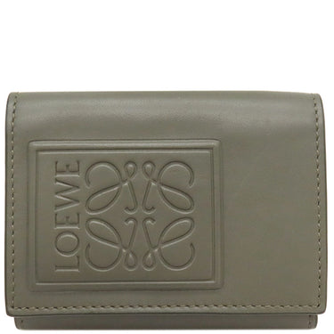 ロエベ LOEWE トライフォールド ウォレット C565TR2X04 カーキグリーン サテンカーフ 三つ折り財布 シルバー金具 小銭入れ 札入れ コンパクト