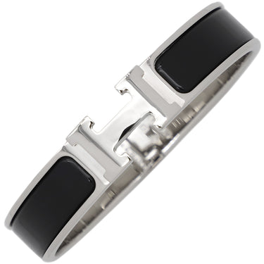 エルメス HERMES クリックH PM ブラック×シルバー メタル エナメル ブレスレット シルバー金具 Hブレス クリッククラック