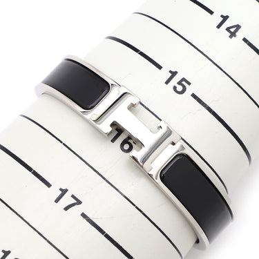 エルメス HERMES クリックH PM ブラック×シルバー メタル エナメル ブレスレット シルバー金具 Hブレス クリッククラック