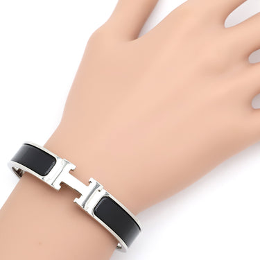 エルメス HERMES クリックH PM ブラック×シルバー メタル エナメル ブレスレット シルバー金具 Hブレス クリッククラック