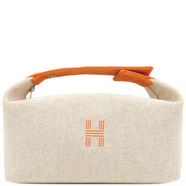 エルメス HERMES ブリッド ア ブラック PM オレンジ×ナチュラル トワルアッシュ ポーチ シルバー金具 トワルH ハンドバッグ バニティバッグ